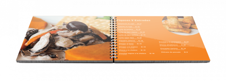 A menu page with an image of ceviche
