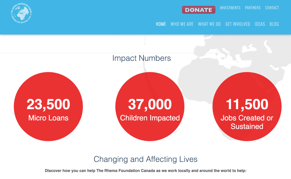 The Rhema Foundation Homepage Design Impact module of animated scrolling numbers