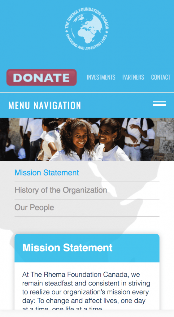 Rhema Foundation Canada Mobile View