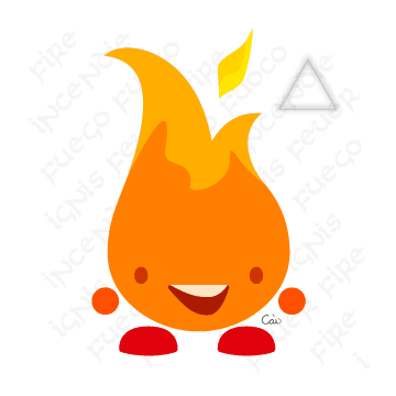 The Elementals – Orange Fire standing with its chemical symbol floating to the right of the illustration.