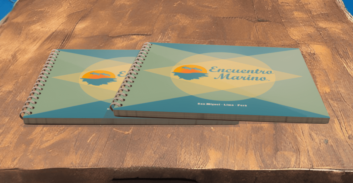 Encuentro Marino menus sitting on a wood table in a seafood restaurant with rustic and simplistic decor
