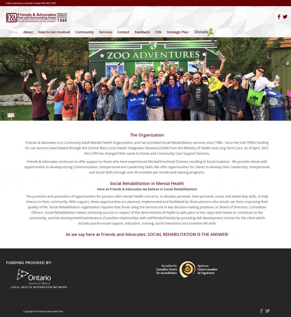 Friends & Advocates Peel & Surrounding Areas Homepage Layout