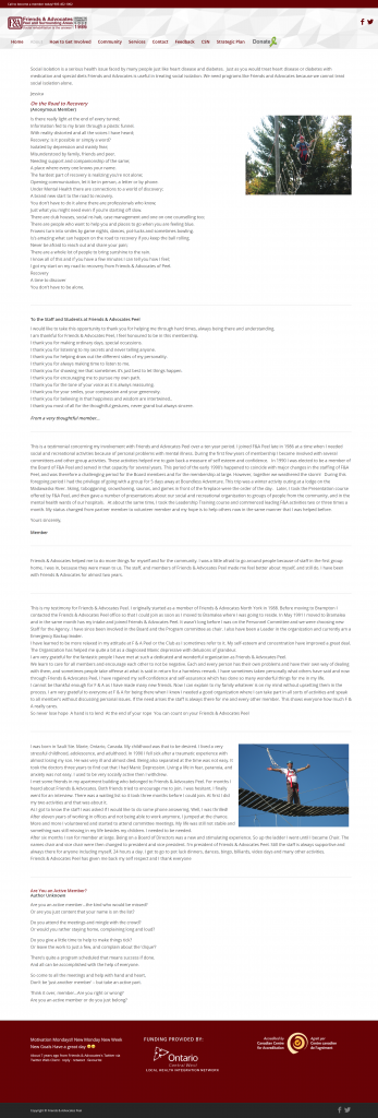 Friends & Advocates Peel & Surrounding Areas Testimonials webpage layout