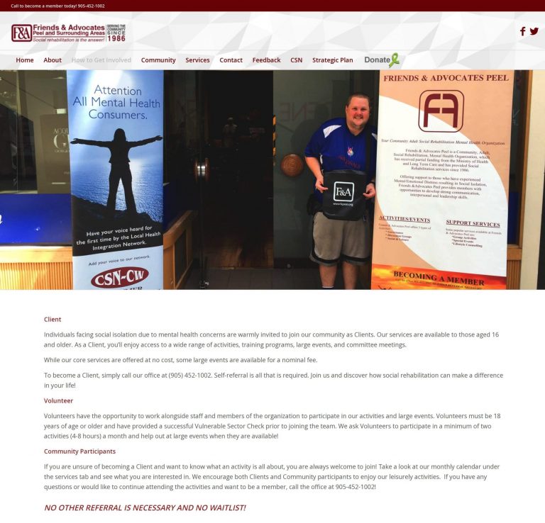 Friends & Advocates Peel & Surrounding Areas How to Get Involved webpage layout