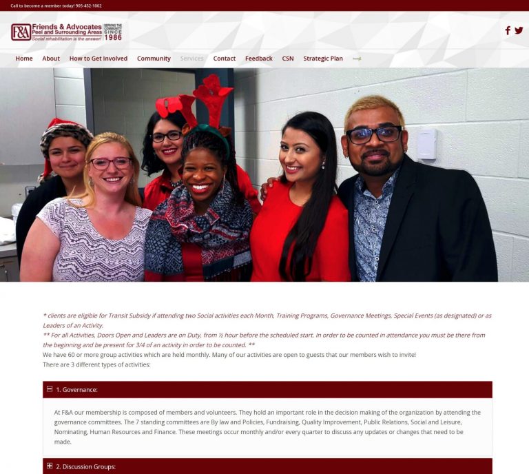 Friends & Advocates Peel & Surrounding Areas Services webpage layout