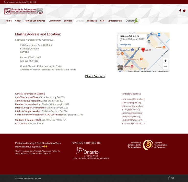 Friends & Advocates Peel & Surrounding Areas Contact Webpage Layout