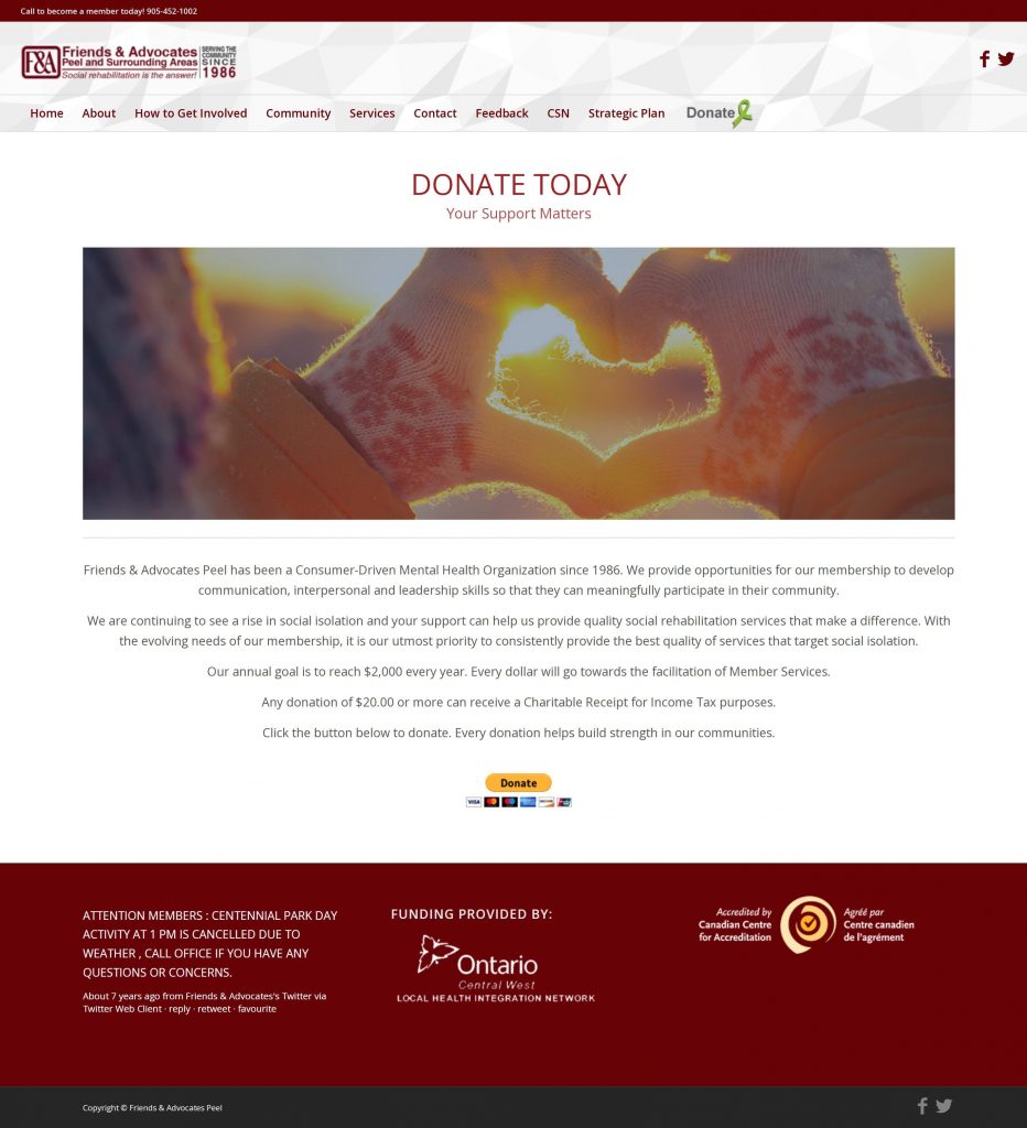 Friends & Advocates Peel & Surrounding Areas Donate Webpage Layout