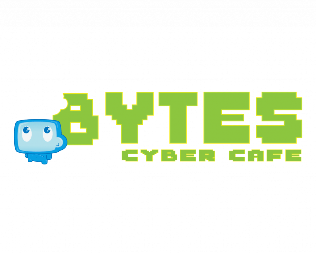 Bytes Cyber Cafe Logo with computer screen character