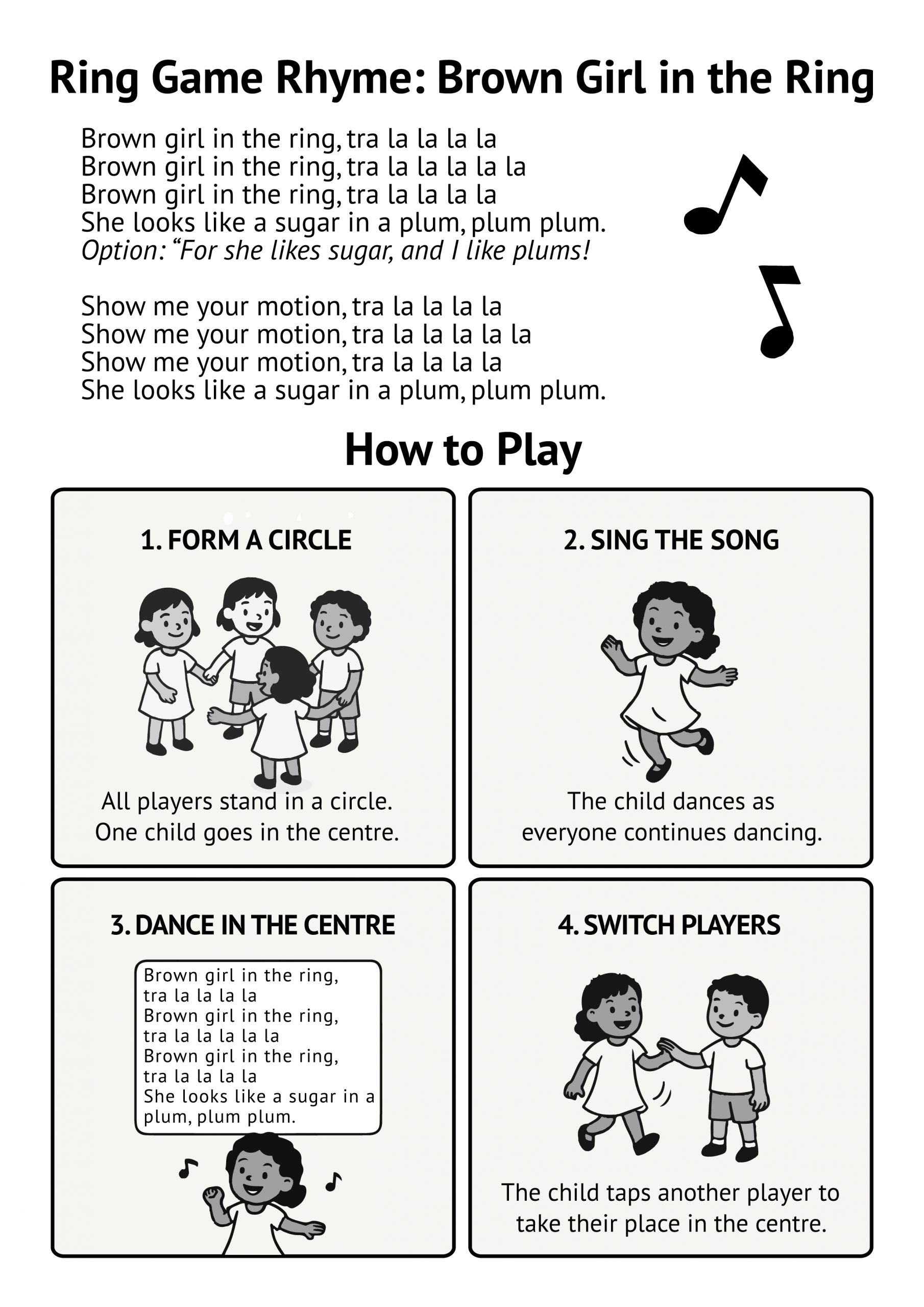 Printable Brown Girl in the Ring Activity Sheet