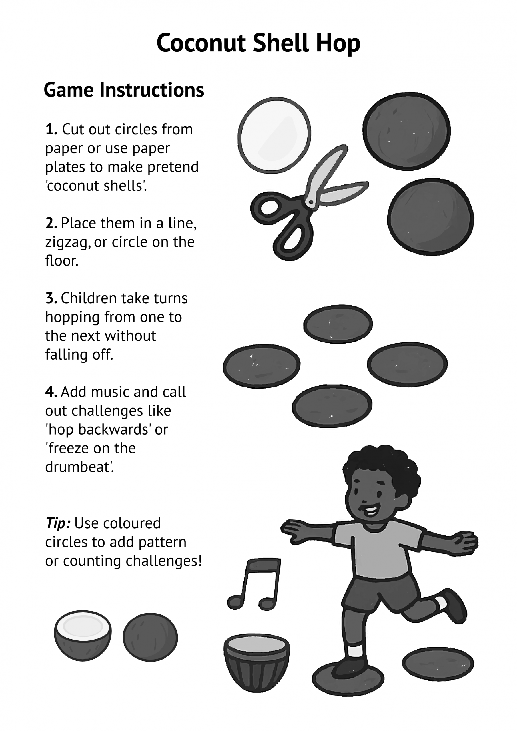 Printable Coconut Shell Hop Activity Sheet