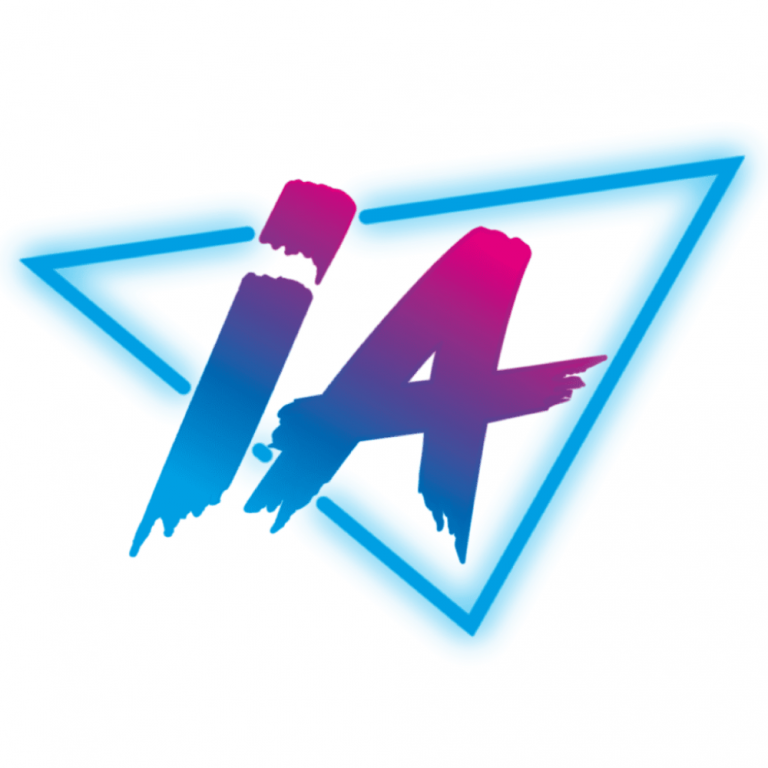 Inteligencia Automovil Logo in full colour, with glowing blue triangle and gradient pink to blue on the letters