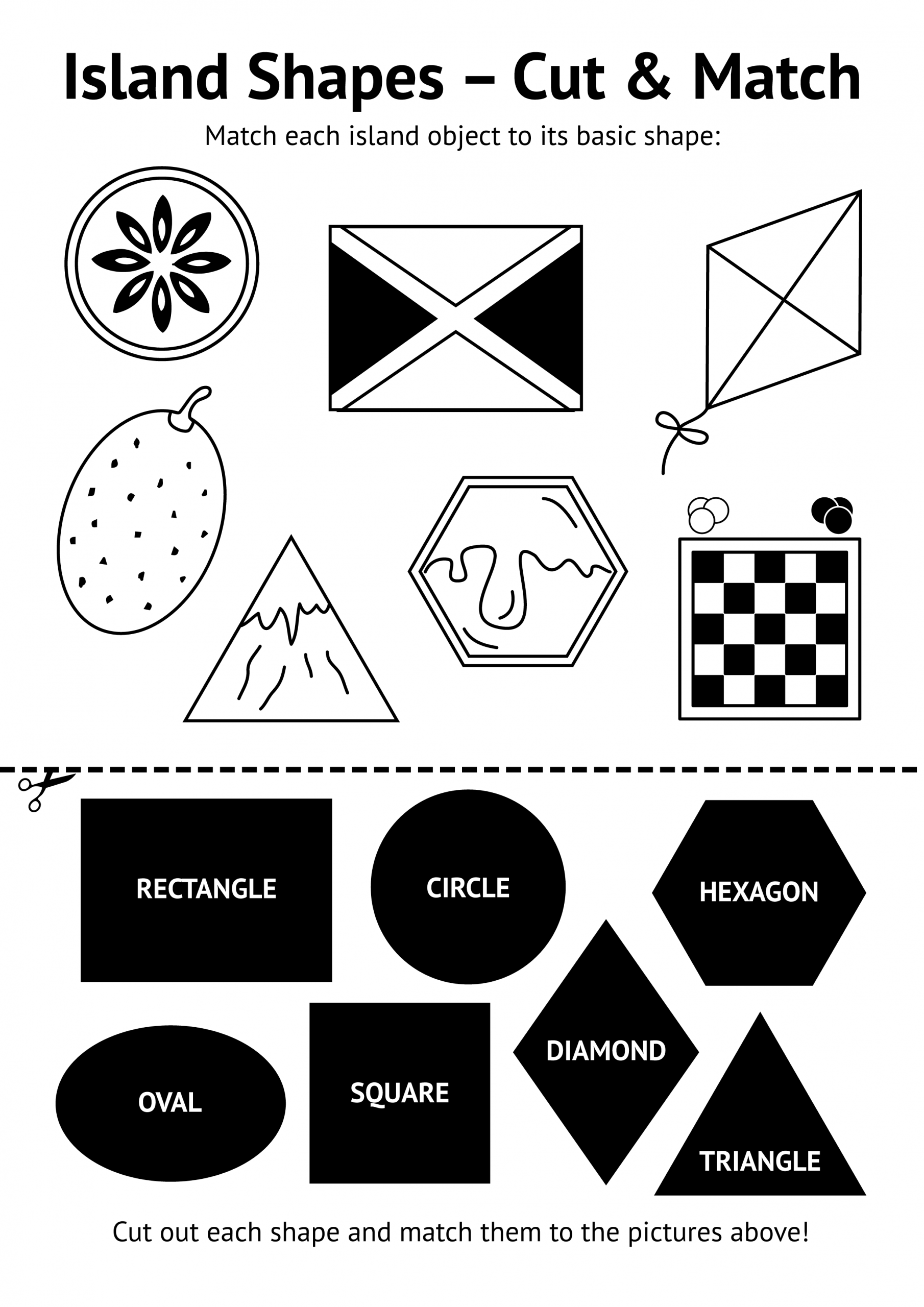 Printable Island Shapes Cut-n-Match Worksheet