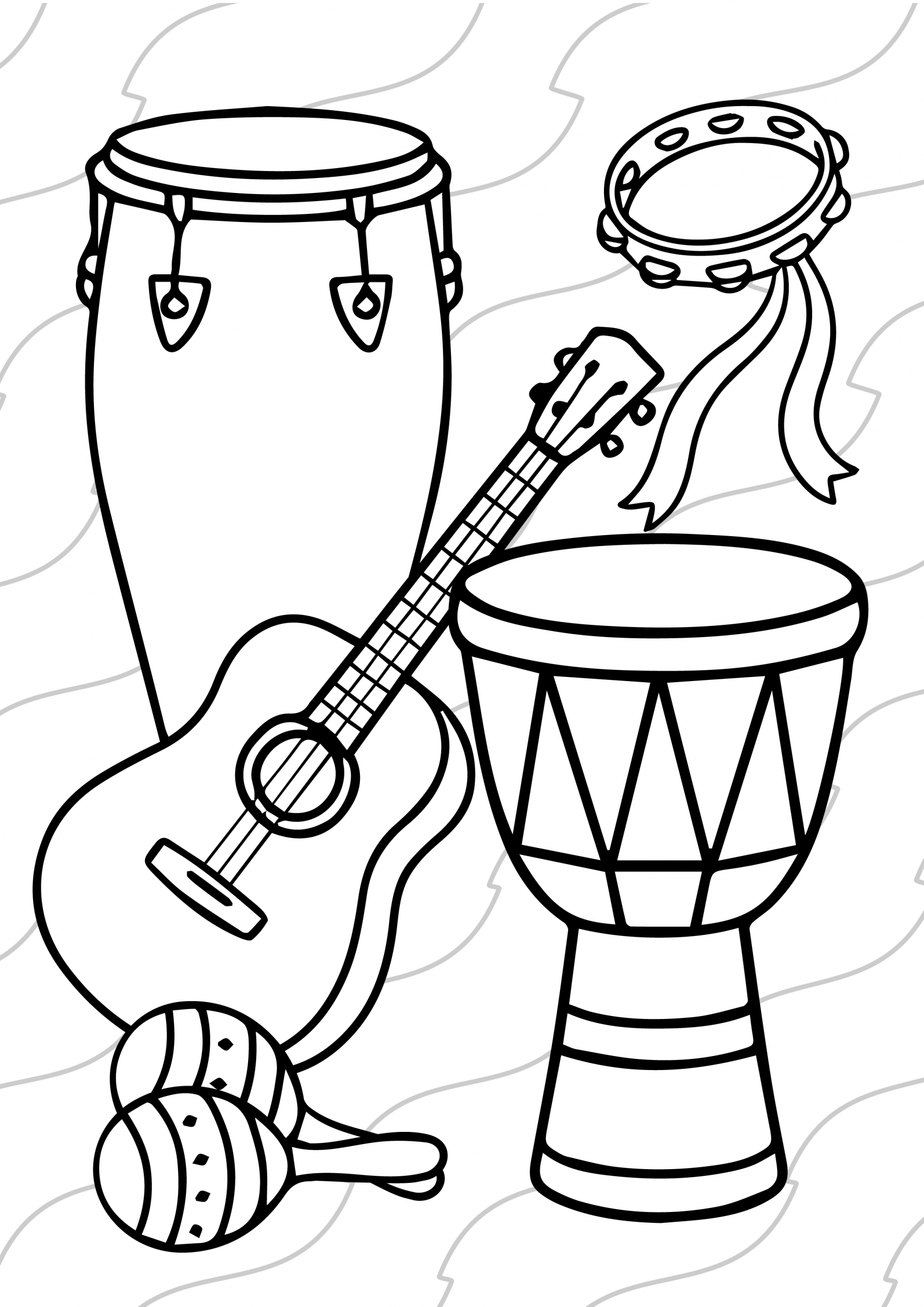 Musical Instruments Colouring Page