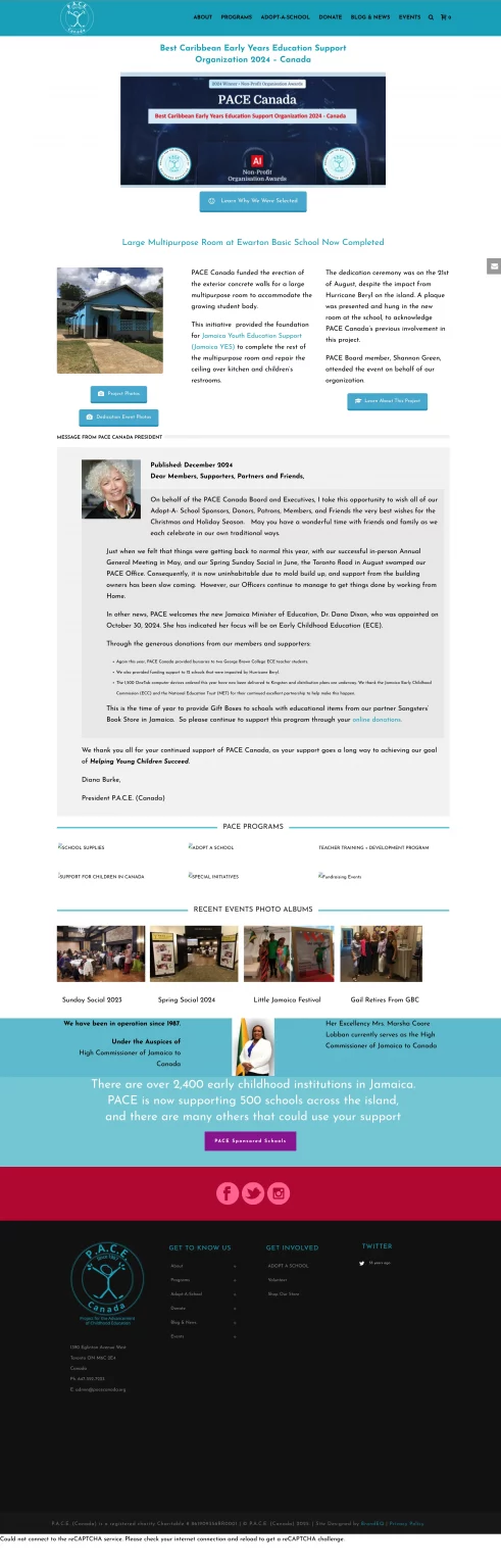 PACE Canada Old Website Homepage Design